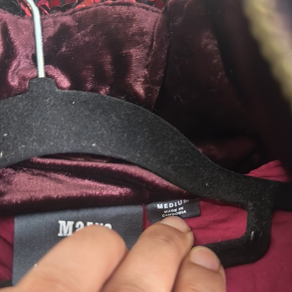 Anthropology Maeve Vera velvet burgundy sequins puffer jacket size medium - Picture 14 of 14